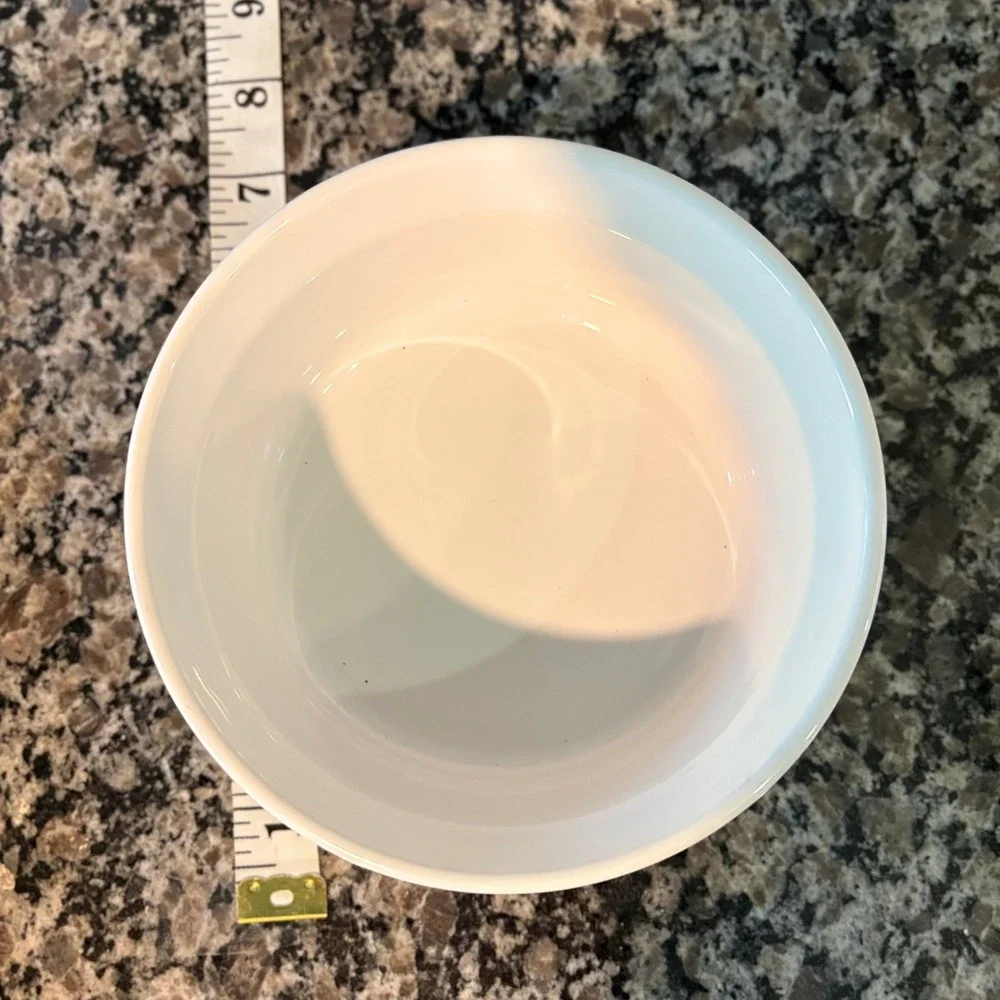 2 White Ceramic Fluted Ramekin Souffle Dish Round Stoneware Baking Cup 4.5 Inch